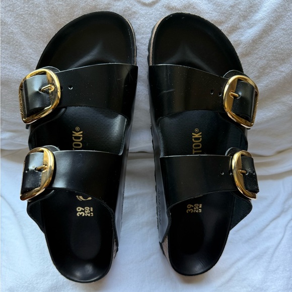 Birkenstock Black and Gold Sandals with Contoured Footbed - Picture 7 of 8